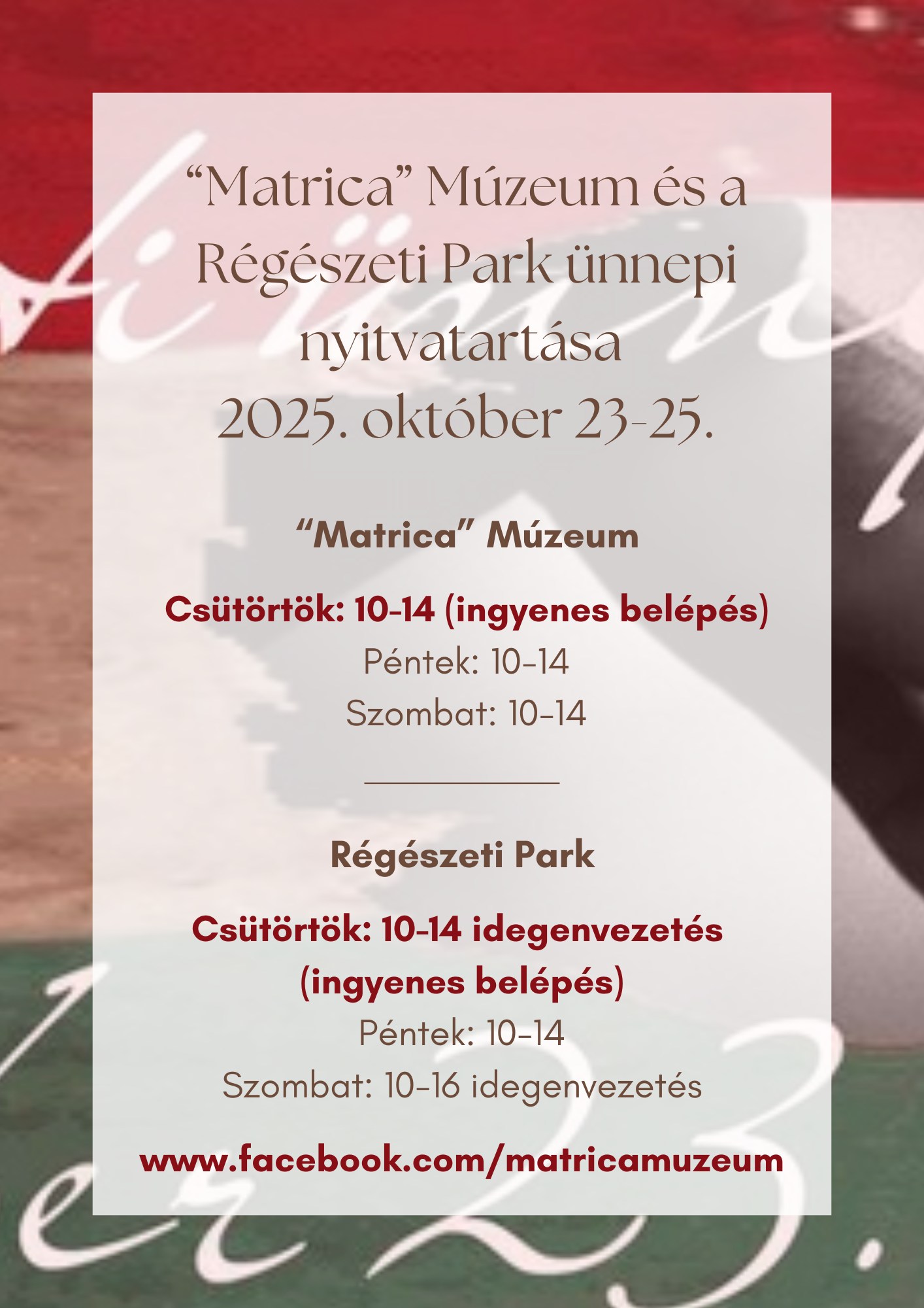 "Matrica" Múzeum és Régészeti Park Százhalombatta ünnepi nyitvatartása